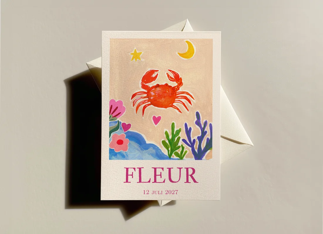 Geboortekaartje sterrenbeeld kreeft Fleur