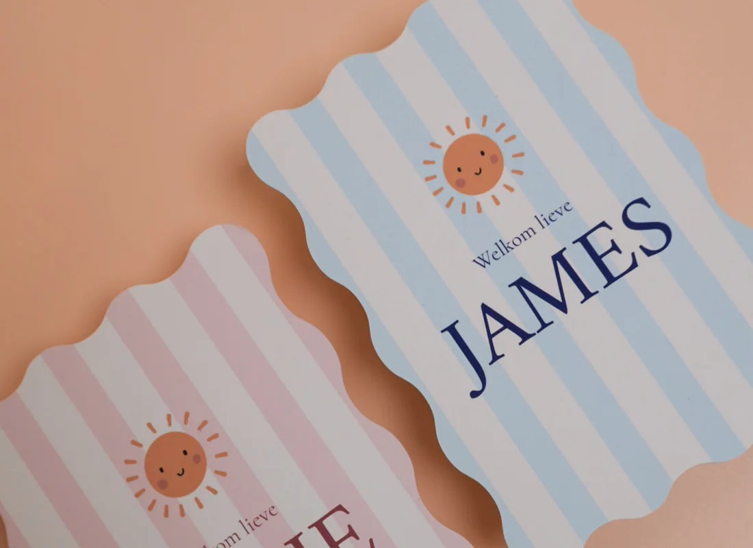 Geboortekaartje streepjes blauw crème zonnetje James