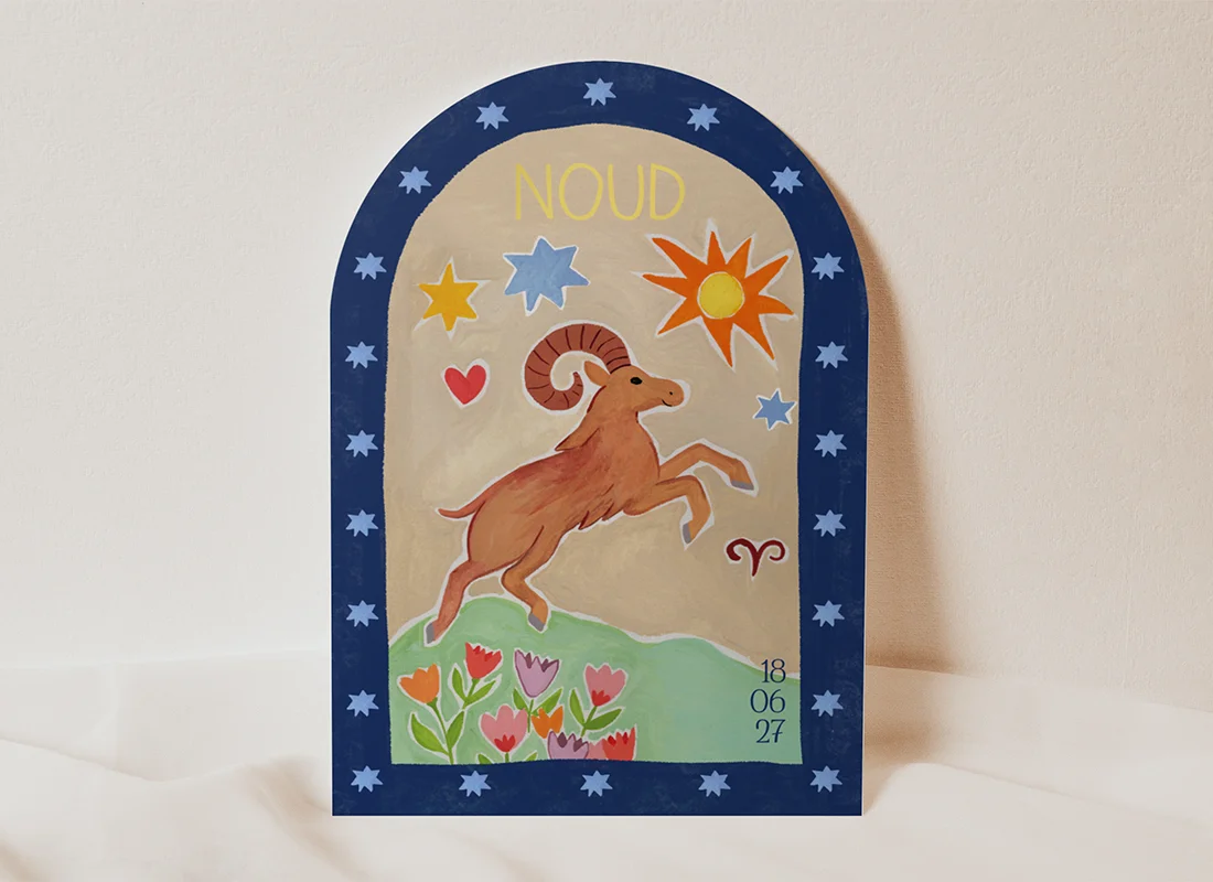Geboortekaartje sterrenbeeld Ram gouache Noud