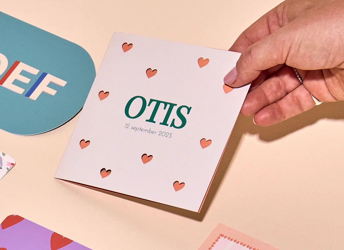 Geboortekaartje gestanste hartjes Otis